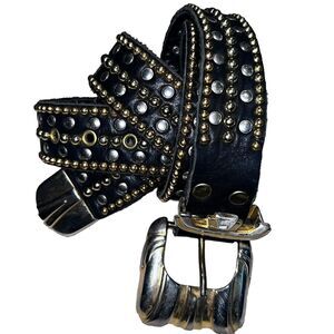 SAND CASTLE USA Belt Leather Black With Gold Beaded Brass Studs 32-40” Western